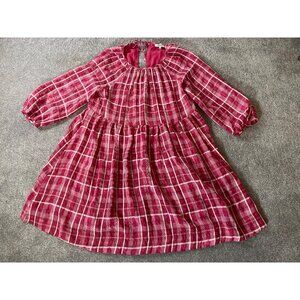 Madewell Baby Doll Dress Plaid Pink/White Puff Sleeve Keyhole Back Small